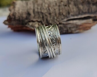 Boho Sterling Silver Spinner Ring: Women's Fidget Jewelry