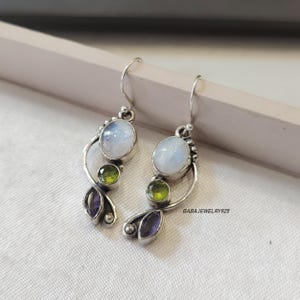 Moonstone/Amethyst/Peridot Earring, 925 Sterling Silver Earring, Handmade Earring, Women Jewelry, Designer Earring, Gemstone Earring, Gifts