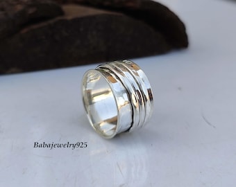 Sterling Silver Ring, Handmade Silver Ring, 925 Sterling Silver Ring, Boho Band Ring, Thick Wide Band Spinner Ring, Silver Designer Ring,