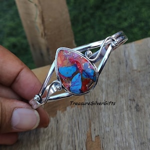Pink Oyster Turquoise Bangle, Statement Bangle, 925 Sterling Silver Bangle, Handmade Bangle, Gemstone Bangle,Turquoise Jewelry, Gift For Him