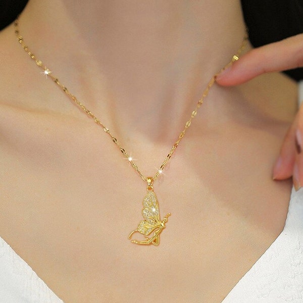 14k Tricolor Gold Butterfly Angel Wings Pendant - Laser-Cut Necklace Pendant For Women (No Chain Included)