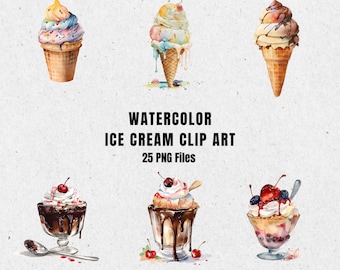 Watercolor ice cream clipart, Food illustration clipart bundle, Sweet dessert clipart, Ice cream png