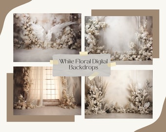 White Floral Digital Backdrops, for Maternity, Portrait Photography, Composite Photography, Photo Studio Backdrops