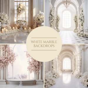 Puede incluir: Cuatro fondos de mármol blanco con diferentes arreglos florales y vistas a la ventana. Los fondos son perfectos para la fotografía y la videografía.
