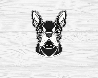 Boston Terrier Svg, Clipart, Png, Head, Cut Files For Circuit, Silhouette, Animals Silhouette