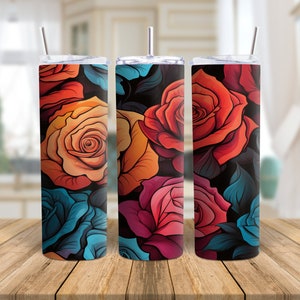 Street Art Style Rose 20oz Sublimation Tumbler Designs, Bright Colorful 9.2 x 8.3” Straight Skinny Tumbler Wrap, Sublimation Design PNG