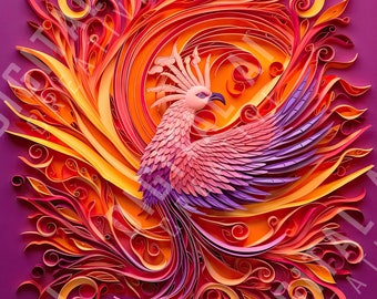 Fiery Phoenix Digital Art Package style of quill paper art,  6144 x 6144 pixels at 300DPI By Digital AI Creative