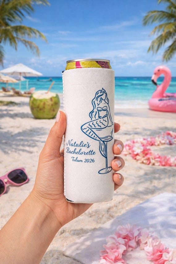 Bachelorette Slim Can Koozie | Desitination Bride | Mermaid Bachelorette Party Favors | Beach Bach Weekend | Custom Bridesmaid Can Cooler