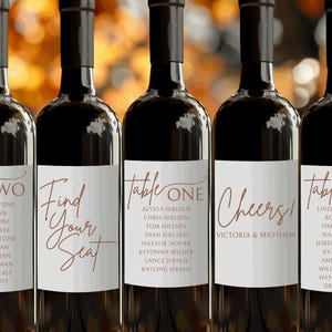 Etichette per vino per tabella dei posti a sedere per matrimoni / Trova il tuo posto Bottiglia di vino / Etichetta per vino Cheers! / Tabella dei posti a sedere / Etichette per vino personalizzate con nomi