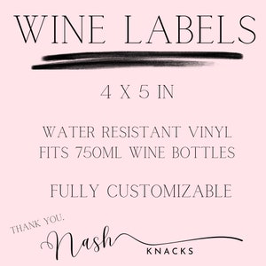 Etiquetas de botellas de vino para asientos de mesa, etiquetas de asientos impresas, alternativa de asientos para botellas de vino, tabla de asientos para botellas de vino, números de mesa de bodas imagen 10