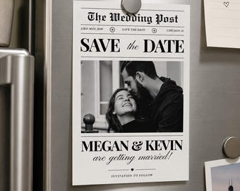 Editorial Save the Date Card | Vintage Newspaper Wedding Template | 5x7 or 4x6 Printable Wedding Announcement | Cardstock or Magnet