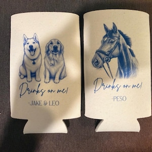 Custom Pet Wedding Koozie with Dog Portrait | Personalized Wedding Favor | Drinks On Me Can Cooler | Pet Lover Wedding Gift image 5