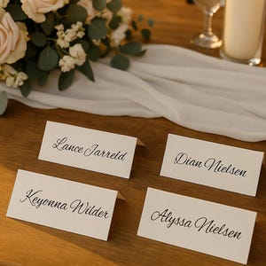Elegant Wedding Place Cards – Personalized Calligraphy Name Cards for Reception Tables - Alex Brush Font