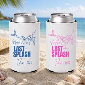 Last Splash Bachelorette Koozie | Mermaid Bachelorette Party Favor | Personalized Tulum Bach Can Cooler | Custom Bride Tribe Koozie