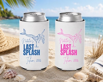 Last Splash Bachelorette Koozie | Mermaid Bachelorette Party Favor | Personalized Tulum Bach Can Cooler | Custom Bride Tribe Koozie