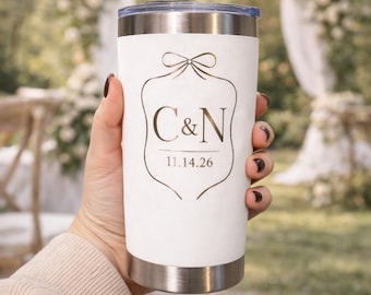 Personalized Engraved Wedding Tumbler | Custom Initials & Date Stainless Steel Cup | Bridal Party Gift | Engagement Gift