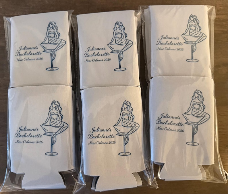 Bachelorette Slim Can Koozie | Desitination Bride | Mermaid Bachelorette Party Favors | Beach Bach Weekend | Custom Bridesmaid Can Cooler image 4