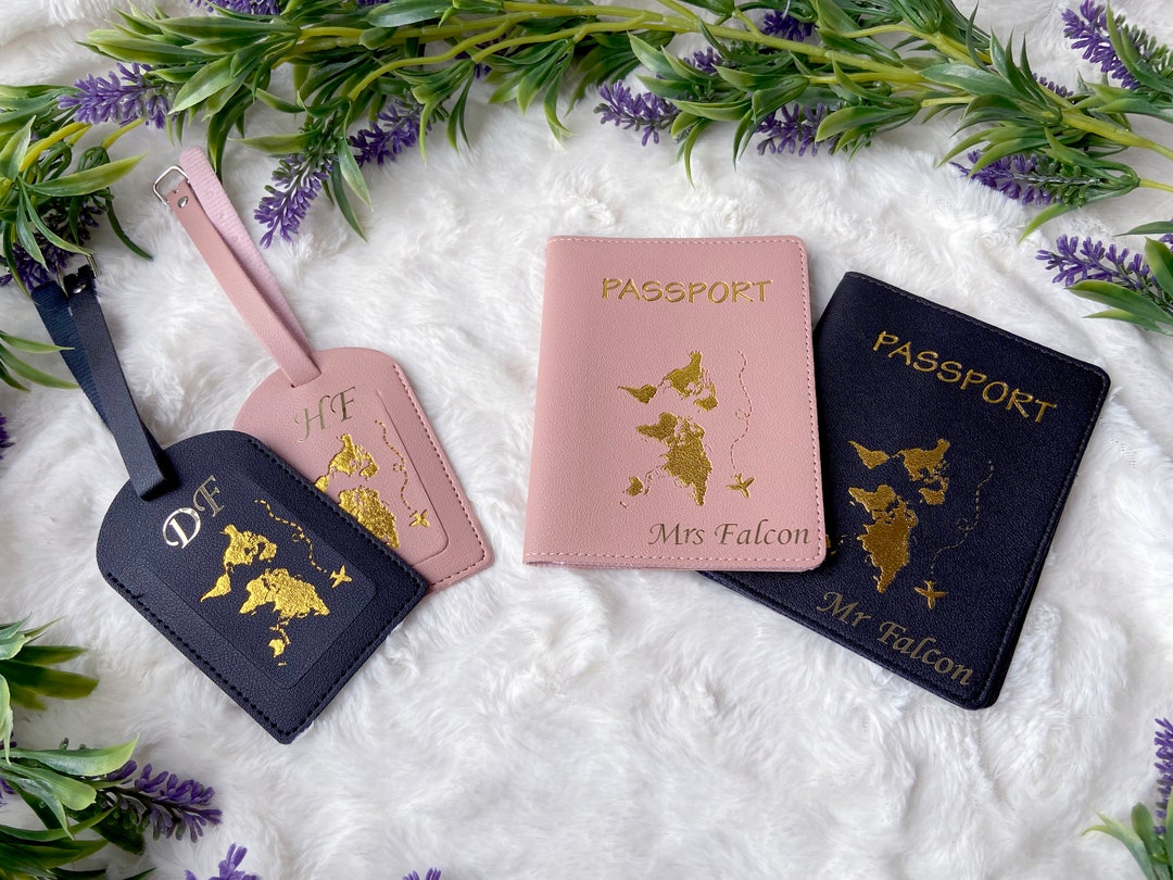 Mr and Mrs Passport Cover and Luggage Tag Set/his and Hers Passport