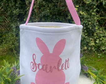 Personalised Easter Basket/Easter/Easter Gifts/Easter Bucket/Easter Bag/ Easter Hunt Gift/ Rabbit Bag/Easter Decor/ Pink Easter bag