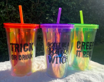 Halloween cups/ Trick or treat cups/ Scary Cups with straws/ Spooky Cups/ Horror Cups/ Halloween Drink bottle/ Creep it real/ Trick or Drink