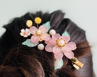 Flower Hairpin, Flower Hair Clip, Handmade Hair Pin, Women's Hair Clip, Hanfu Hair Accessories, Summer Hair Clips, Gift for Her