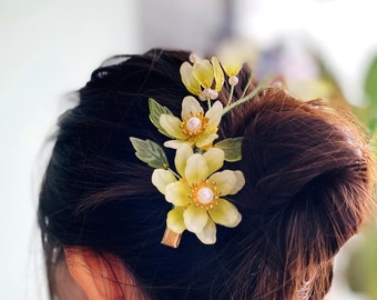 Floral Hair Pins, Green Hair Clip, Flower Hairpin, Handmade Hairpin, Hanfu Hairpin, Retro Hairpin, Woman Hairpin, Hair Stick