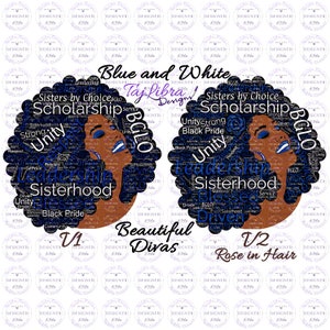 Blue and White | Sorority Girl Clipart | Beautiful Diva | Black Woman | HBCU Clipart | PNG | Zeta | Finer | D9 | Afro American 1920
