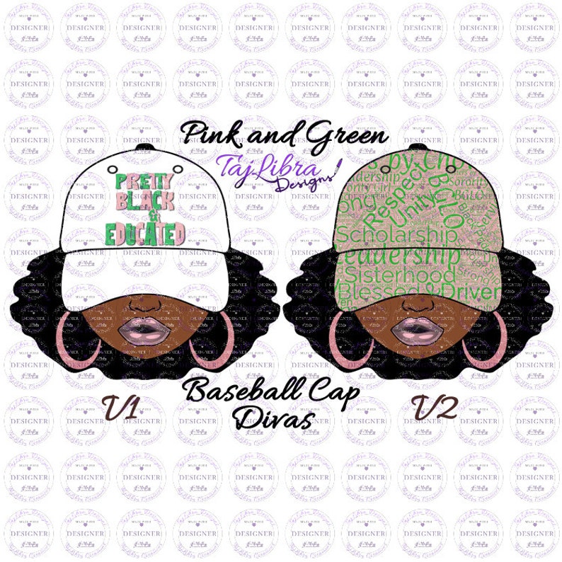 Pink and Green Sorority Girl Clipart Baseball Diva Black Woman HBCU ...