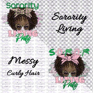 Pink and Green | Sorority Girls Clipart | Messy Hair | Black woman | HBCU Clipart | AKA PNG | Alpha | Pretty Girl | D9 | Afro American 1908
