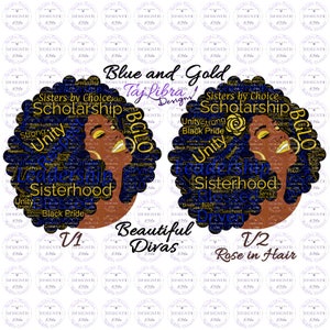 Blue and Gold | Sorority Girl Clipart | Beautiful Diva | Black Woman | HBCU Clipart | Rho | Rhoyalty PNG | D9 | Afro American 1922 | Poodle
