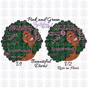 Pink and Green | Sorority Girl Clipart | Beautiful Diva | Black Woman | HBCU Clipart | AKA PNG | Alpha Kappa Alpha | D9 | Afro American 1908