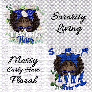 Blue and White | Sorority Girl Clipart | Messy Hair | Black woman | Floral | HBCU | Zeta PNG | Finer Woman | Divine 9 | Afro American 1920
