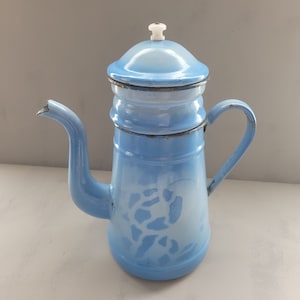 Old blue enameled coffee pot