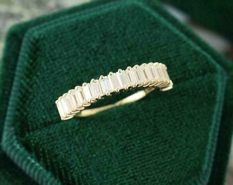 2CT Baguette Cut Cubic Zirconia 14K Yellow Gold Plated Wedding Band Ring