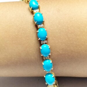 Hermosa pulsera de turquesa para mujer, regalo de boda, aniversario y San Valentín, plata de ley 925, artículo de oro amarillo de 18 quilates