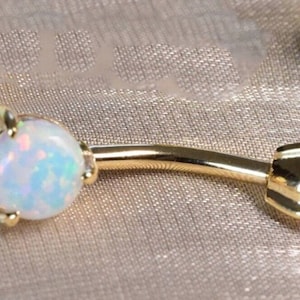 Piercing per ombelico con barra per ombelico, in argento sterling 925, con opale ROTONDO, placcato in oro giallo 14 carati, per donna, regalo di compleanno