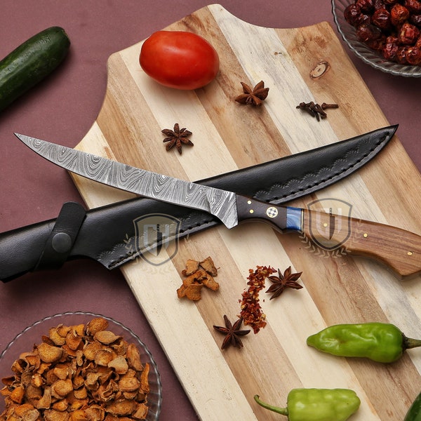 Beautiful Hand forged fillet knife, fishing knife, Chef knife, Damascus steel, Best gift for Birthday & valentine's Gift