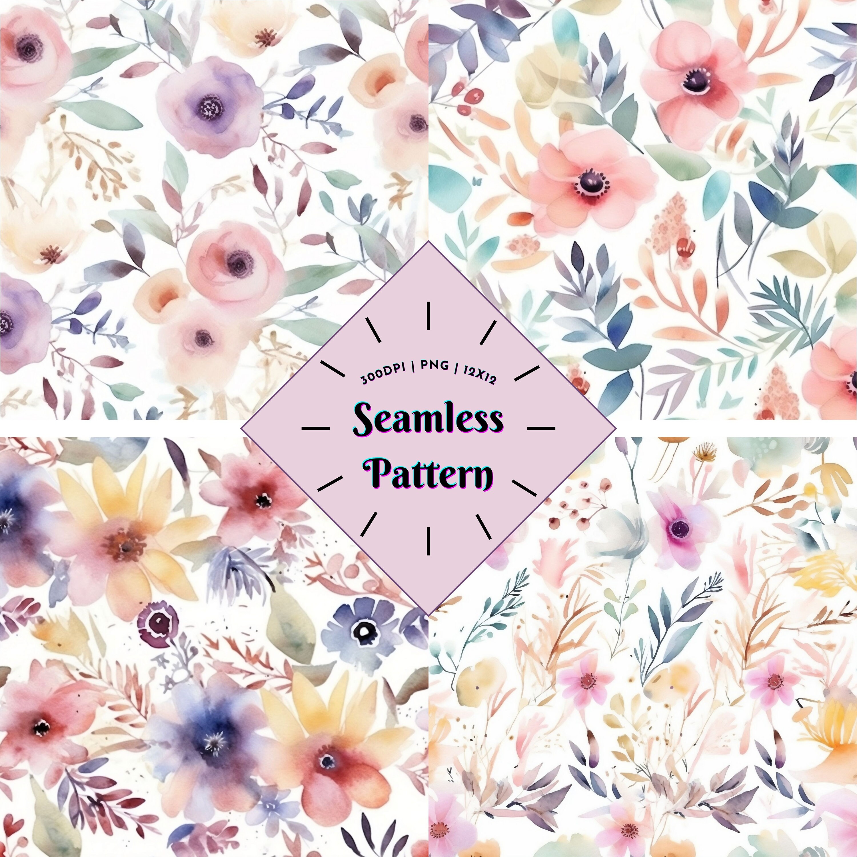 Watercolor Floral Seamless Pattern, Pastel Flowers Digital Paper ...