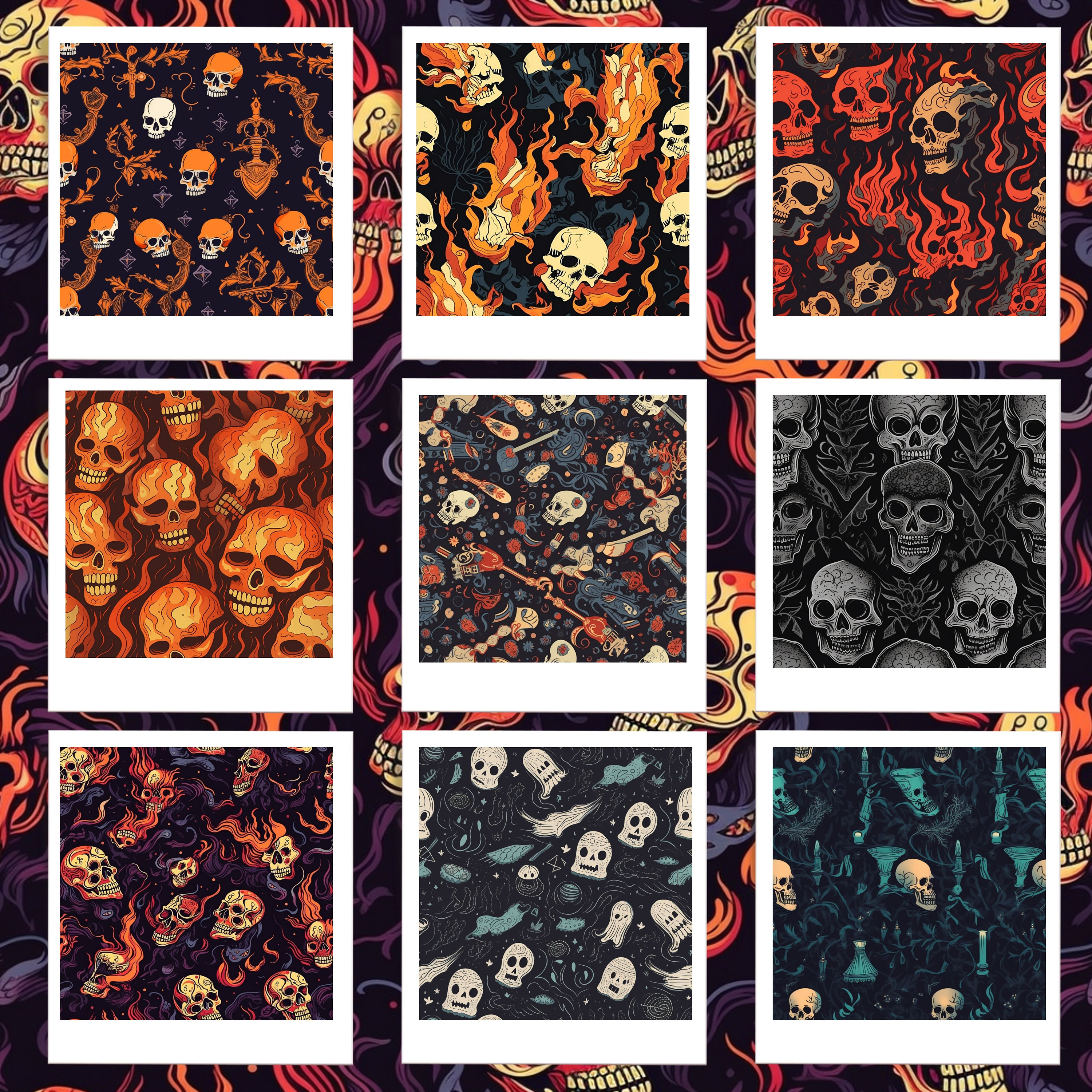 Skull, Seamless Repeat Pattern, PNG, Background, Printable, Commercial ...