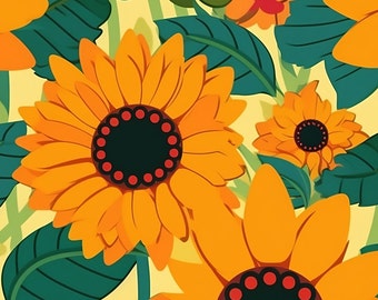 Sunflower, Seamless Repeat Pattern, PNG, Background, Printable, Commercial Use, Clipart, Retro, Digital Scrapbook Paper, Sublimation, BUNDLE