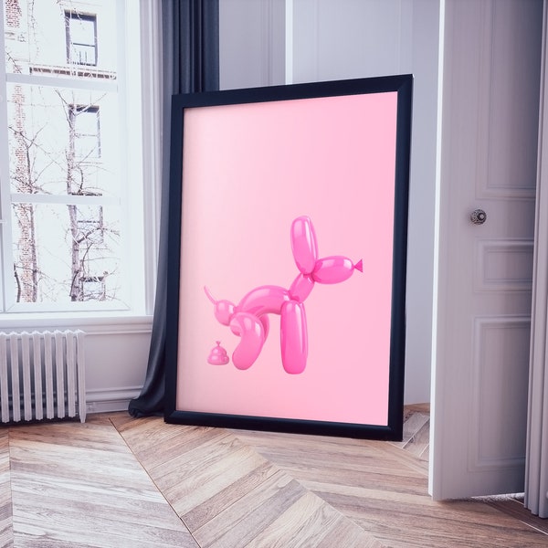 Balloon Dog Print Wall Art, Pink Trendy Dog Poster, Trendy Wall Art, Dorm Room, Pink Preppy Art, Y2K Art Print, Instant Digital Download