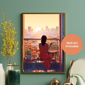 Indian Woman Drinking Chai at Sunrise Indian Art Desi Art Indian Art Woman Drinking Coffee Art Coffee Lover South Asian Print