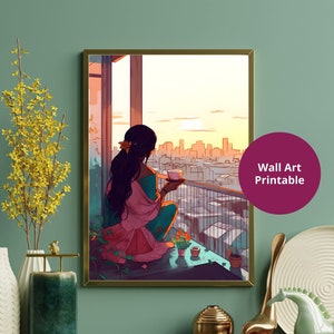 Indian Woman Art Indian Woman Drinking Chai Desi Art Indian Art Woman Drinking Coffee Art Coffee Lover South Asian Print