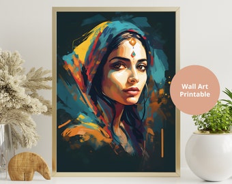 Indian Woman Watercolor Art Print, Ethnic Portrait (Digital Download)
