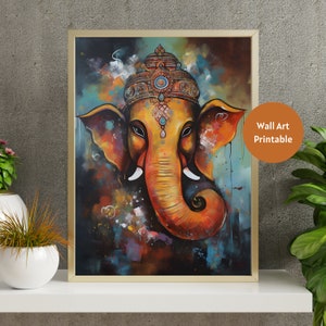 Ganesha Painting on Canvas Acrylic Painting Abstract Art Digital Ganesh Wall Art Hindu Lord Ganesha Indian Wall Decor