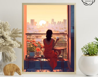 Indian Woman Drinking Chai Art Print, Desi Art, South Asian Decor