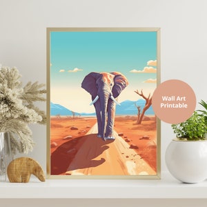 Elephant Printable Art Elephant Print Download Elephant Poster Wildlife Gift Animals Wall Decor Nursery Animal Painting Colorful