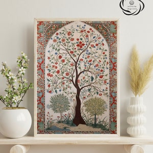 Indian Vintage Folk Art Blossoming Tree Floral Print Pichwai Painting Wall Art Poster for Home Decor Poster