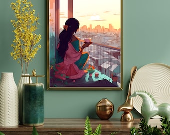 Indian Woman Chai Art Print, Desi Art, South Asian Decor