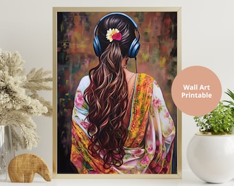 Indian Woman Saree Art Print, Modern Desi Poster (Digital Download)